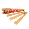 Close-up of RAW Classic King Size Cones, pre-rolled and made from natural paper.